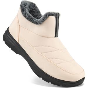 image:imageEcetana Womens Winter Boots Snow Shoes 2025 Waterproof Warm Fur Lined Booties Slip on Ankle Boots for WalkingBeige