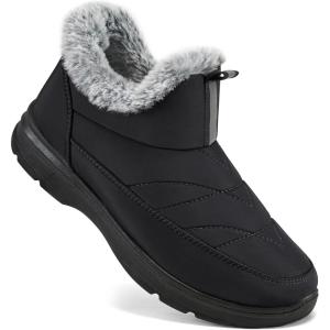 image:imageEcetana Womens Winter Boots Snow Shoes 2025 Waterproof Warm Fur Lined Booties Slip on Ankle Boots for WalkingBlack