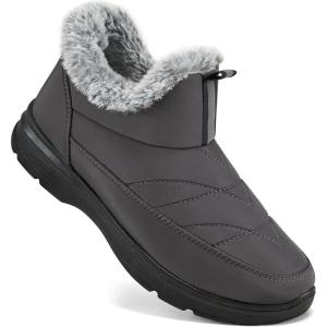 image:imageEcetana Womens Winter Boots Snow Shoes 2025 Waterproof Warm Fur Lined Booties Slip on Ankle Boots for WalkingGrey
