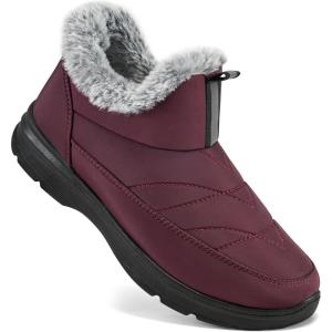 image:imageEcetana Womens Winter Boots Snow Shoes 2025 Waterproof Warm Fur Lined Booties Slip on Ankle Boots for WalkingRed